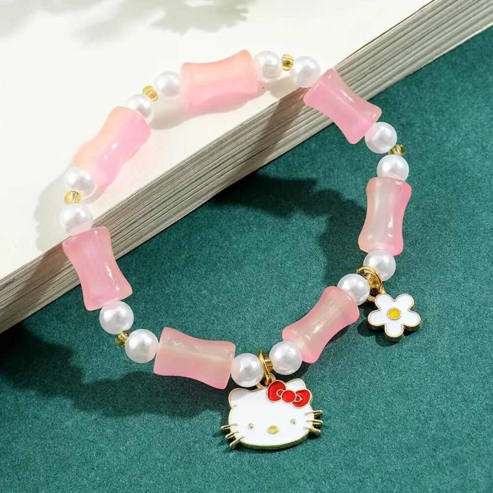 Hello Kitty Charm Bracelet Sanrio Stretch Glam Bow Emo Beads Stylish Rave Trendy